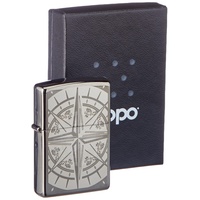 Zippo PL Compass 60001008 Feuerzeug, Messing, Schwarz, 1 x 3,5 x 5,5 cm