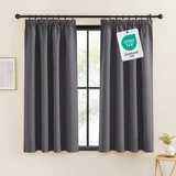 KGORGE Verdunklungsvorhänge mit Kräuselband Kurz Thermovorhang Blickdicht Fenster Gardienen Graue 2-Set 160 x 140 cm(HxB) Schlafzimmer Thermo Vorhänge für Schienensystem