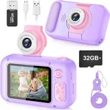 arnssien KinderKamera,ARNSSIEN Kinder Kamera,Selfie,Geschenk für3 4 5 6 7 8 9 10Jahre Mädchen und Junge,2.4in Display Digitalkamera,180°Flip Objektiv,Spielzeug ab 3 Jahre und