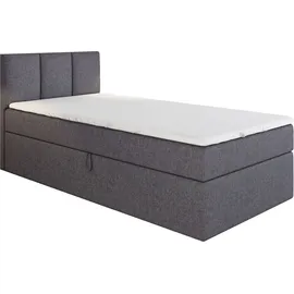 a&j möbelland gmbh Boxspringbett, Jugendbett NASI 80x200 (Rechts) mit Bettkästen, Bonell-Matratze und Topper. Farbe: Grau. - Grau