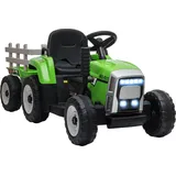 Homcom Elektrischer Traktor mit Anhänger, Kinder Elektroauto mit Fernbedienung, Kinder Aufsitztraktor mit MP3 Funktion, Scheinwerfer Aosom