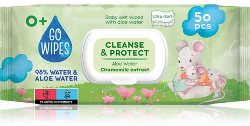 GoWipes Cleanse & Protect Chamomile extract sanfte Feuchttücher für Kleinkinder mit Aloe Vera 50 St.