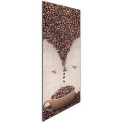 Wallario Wandgarderobe Tasse mit Kaffeebohnen – Kaffeedesign (1-teilig, inkl. Haken und Befestigungsset), 50x125cm, aus ESG-Sicherheitsglas rot