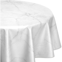 Wachstuchtischdecke abwischbar, OVAL RUND ECKIG, fleckenabweisende Gartentischdecke Marmorstein, zuschneidbare Wachstuch Tischdecke (Rund 120 cm, Weiß)