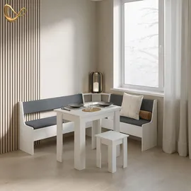 livinity® Eckbankgruppe, Weiß 180 x 150 cm mit Tisch