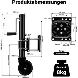 Wiltec Doppelstützrad bis 680 kg mit Schwenkarm