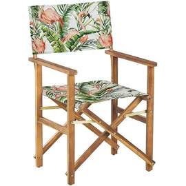Beliani Gartenstuhl helles Akazienholz Textil cremeweiß/bunt Flamingomuster Cine 2 St.