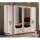 Casa Padrino Kleiderschrank Luxus Barock Schlafzimmerschrank Weiß / Gold 267 x 73 x H. 223 cm - Edler Massivholz Kleiderschrank - Schlafzimmer Möbel im Barockstil - Luxus Qualität