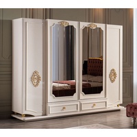 Casa Padrino Kleiderschrank Luxus Barock Schlafzimmerschrank Weiß / Gold 267 x 73 x H. 223 cm - Edler Massivholz Kleiderschrank - Schlafzimmer Möbel im Barockstil - Luxus Qualität