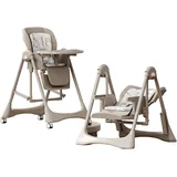 Prokoke PU-Leder Kinderhochstuhl, Schaukel & Babyfütterungs Doppelmodus, Zusammenklappbar und Umbaubar Kleinkinderhochstuhl mit Einstellmöglichkeiten, Rädern, Abnehmbarem Doppeltablett (8121 Khaki)