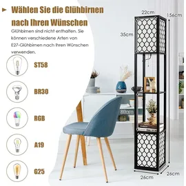 Costway Stehleuchte Regal 156 cm, Standleuchte Holz, E27 Stehlampe, Moderne Innenbeleuchtung mit 3-Ebenen, Regal-Stehleuchte mit Zugkette & Fußschalter, Bodenlampe für Schlafzimmer