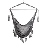 Svita Hängesessel in Netz-Optik mit Fransen Baumwollseil Naturmaterial Grau