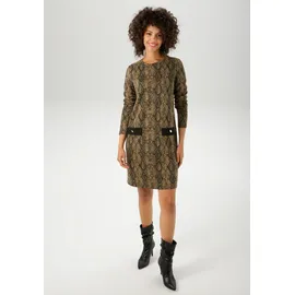 Aniston CASUAL Jerseykleid Schlangen-Muster Schwarz/Beige 46