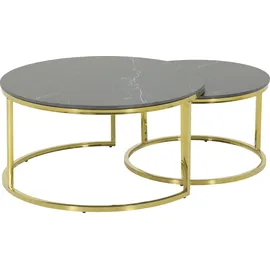 Hela Tische, 2er Set 80x41/60x37 cm Sintered Stone Mamor-Optik schwarz/goldfarbig