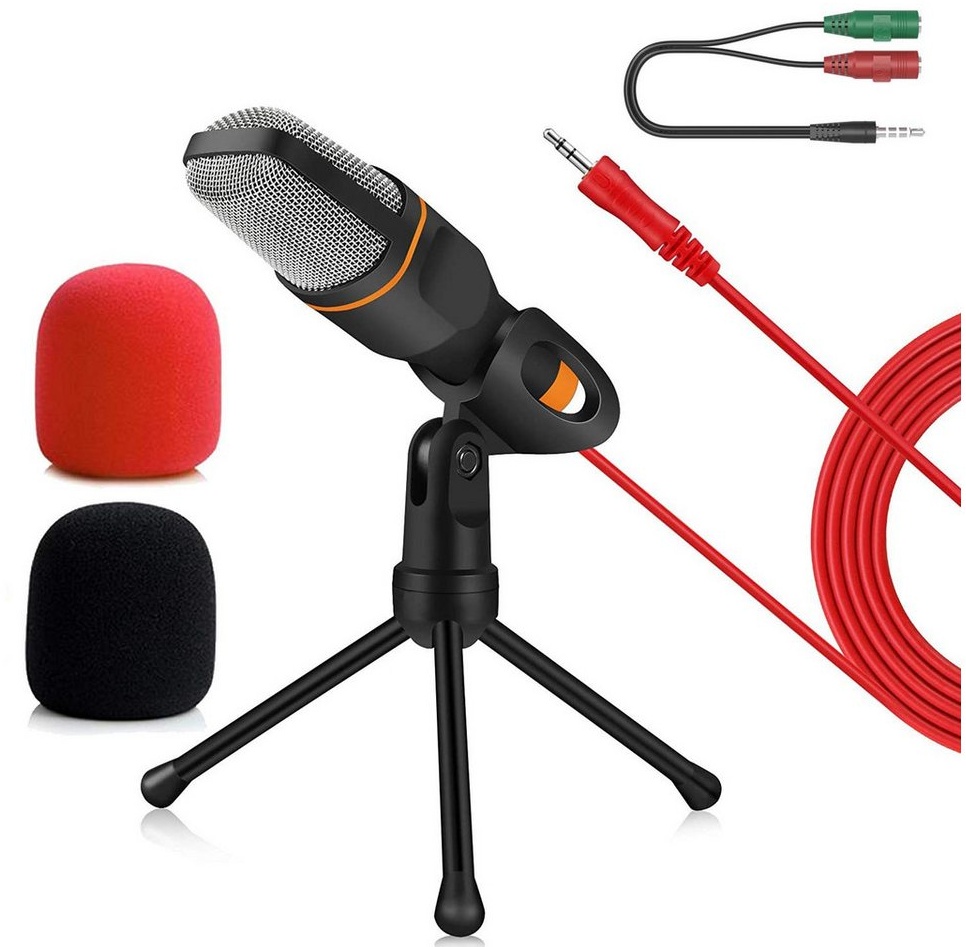 Cbei Mikrofon Streaming-Mikrofon Mikrofon-Set mit Ständer tragbar Profi Podcast Set (1,8 Meter Kabel Kompatibel mit PC, Laptop, Smartphone), Vielseitiges PC-Mikrofon für Live-Streaming, Gaming, Konferenzen rot|schwarz