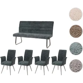Mendler Esszimmer-Set HWC-G55, 4er-Set Stuhl mit Armlehne+Sitzbank 160cm, Edelstahl gebürstet Stoff/Textil Chenille ~ blau-grün