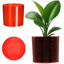 Kadax Blumentopf aus Kunststoff, Topf, rund, transparent, 15 cm, Rot