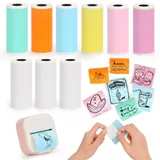 HUIJUTCHEN 9 Rollen Thermodruckerpapier Mini-Thermodrucker Aufkleberpapier für Mini-Taschen-Thermodrucker, inklusive 6 Rollen Thermopapier, 3 Rollen selbstklebendes Thermopapier 57x25mm