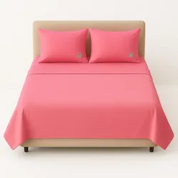 Benetton - 4-teiliges King-Size-Bett-Set: Bettlaken (270x280cm), Spannbettlaken (200x200cm), 2 Kissenbezüge (50x85cm), 100 % Baumwolle, Rosa