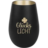 Der-porzellan-laden Windlicht mit Gravur GlücksLicht, Schwarz Gold, Teelichthalter aus