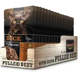 LEONARDO Frischebeutel [16x70g Duck mit Fleischstreifen] Pulled Beef | Getreidefreies Nassfutter für Katzen | Alleinfuttermittel Katzenfutter