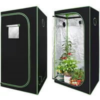 Yugodex Growzelt 100x100x200 cm Grow Tent 600D Oxford Grow Box Lichtdicht und Wasserdicht Pflanzenzelt Growschrank für Homegrowing Indoor-Anbau Luftig Gewächshaus Growroom Schwarz Grün