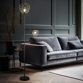 Trio Deckenfluter Industrial Stehlampe schwarz gold Wohnzimmerlampe Leselampe flexibel, getrennt schaltbar, 1x E27, 1x E14, Dxh 23 x 180 cm