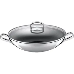 Wok SILIT "Hongkong Wokpfanne Induktion 36 cm", silber (edelstahlfarben), H:18cm Ø:36cm, Pfannen, mit Glasdeckel, CeraProtect keramische Antihaftversiegelung