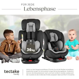 Tectake tectake® Drehbarer Autositz, i-Size Zulassung, ISOFIX-Installation und Top Tether, mit Seitenaufprallschutz, längenverstellbarer 5-Punkt-Gurt, höhenverstellbare Kopfstütze, ab Geburt bis 150 cm, Belastbarkeit 36 kg