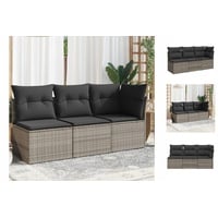 vidaXL Gartensofa mit Kissen 3-Sitzer Grau Poly Rattan