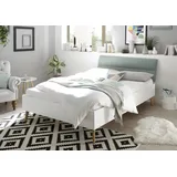 Andas Einzelbett »MERLE Bett im skandinavischen Design, Bettgestell mit Massivholzfüßen«, mit gepolstertem Kopfteil, Liegefläche 140x200cm, gesamt:145/200/88cm