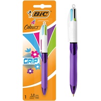BIC 4 Farben Kugelschreiber Set 4 Colours Grip Pro Fun, mit gummierter Griff-Fläche, 1er Pack, Ideal für das Büro, das Home Office oder die Schule