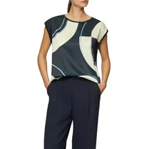 s.Oliver BLACK LABEL T-Shirt mit grafischem Muster vorn, hinten unifarben blau 38 EU