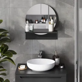 Vicco Badezimmerspiegel Elyra, Schwarz, 40 x 47.5 cm mit Ablage, Vicco