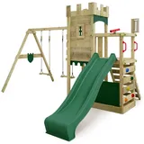 FATMOOSE Spielturm Ritterburg BoldBaron mit Schaukel & Sandkasten, 10-jährige Garantie, Integrierter Sandkasten – Grün