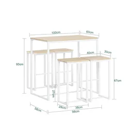 SoBuy Bartisch 5-teilig 120 x 75 x 75 cm Weiß-Natur