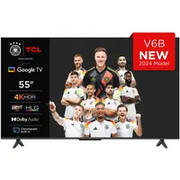 TCL 55V6B 55 Zoll, 4K Ultra HD, HDR TV, Smart TV unterstützt von Google TV (Dolby Audio, Motion Clarity, Sprachsteuerung, Kompatibel mit Google Assistant, Chromecast eingebaut