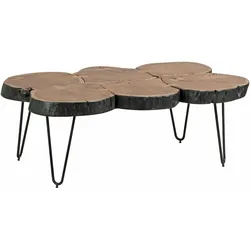 KADIMA DESIGN Couchtisch BAGLI Massiv-Holz Akazie 115 cm breit Wohnzimmer-Tisch Design Metallbeine Landhaus-Stil