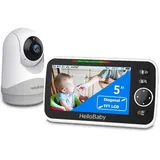 HelloBaby Monitor mit Kamera und Audio, 5-Zoll-Großbildschirm mit 3500-mAh-Akku, Ferngesteuerte Pan-Tilt-Zoom-Kamera, Zwei-Wege-Gespräch, ECO-Modus, automatische Nachtsicht, Reichweite bis zu 293 m