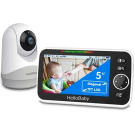 HelloBaby Monitor mit Kamera und Audio, 5-Zoll-Großbildschirm mit 3500-mAh-Akku, Ferngesteuerte Pan-Tilt-Zoom-Kamera, Zwei-Wege-Gespräch, ECO-Modus, automatische Nachtsicht, Reichweite bis zu 293 m