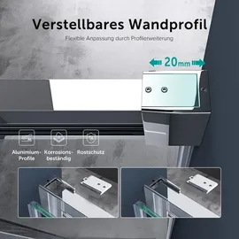 doporro Duschtür Nischentür dusche Duschabtrennung Duschkabine 100x195cm Duschwand Chrom ESG-Sicherheitsglas Duschabtrennung mit Soft-Close Klarglas inkl. Nano-Beschichtung Teramo12k-plus