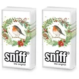 20 einzelne Taschentücher Weihnachten Vogel im Winterkranz. 2 Packungen mit 10 einzelnen Taschentüchern als Geschenk.