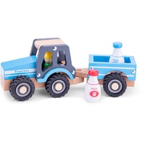 New Classic Toys - 11942 - Spielfahrzeuge - Traktor mit Anhänger und Milchkannen, Blau