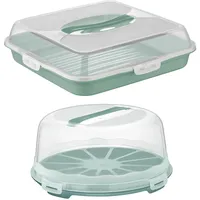 BORNOVA Transportset für Kuchen und Gebäck – Kuchenschachtel, rund und rechteckig, Kuchenbox, Transportbox, Kuchenbehälter, tragbar, Aufbewahrung von Kuchen (grün)