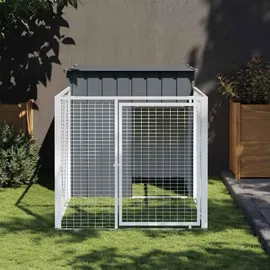 vidaXL Hundehütte mit Auslauf Hellgrau 110x609x110 cm Verzinkter Stahl