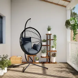 vidaXL Hängesessel Ei-Design Rattan 0 x 0 x 0 cm Grau mit Kissen