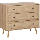 Beliani Kommode 3 Schubladen Ponca Hellbraun, Schwarz, Holzwerkstoff, 90x79x40 cm Wohnzimmer, Kommoden - Sideboard, 90 x 40 x 79