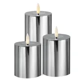 MARELIDA LED Kerzenset silber glänzend 3 Größen D: 7,5cm 3er Set