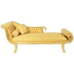 Casa Padrino Barock Chaiselongue Modell XXL Gold Muster / Gold Linke Seite - Antik Stil - Liege Wohnzimmer Möbel