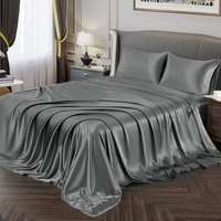 Vonty Satin-Bettlaken für Doppelbett, XL, seidig weiches Satin, graues Satin-Bettlaken-Set, 1 tiefes Spannbetttuch + 1 Bettlaken + 1 Kissenbezug